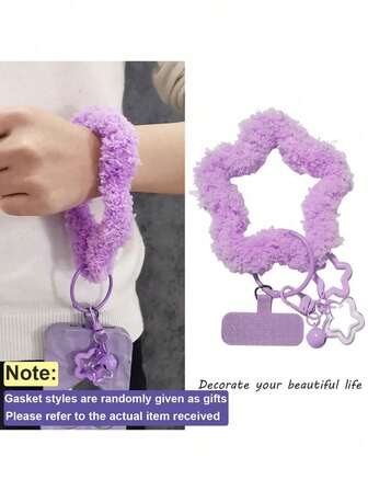 1pc Plush Star Phone Lanyard Strap, Suitable For All Phone Models, New Fashionable Luxury Autumn/Winter Anti-Lost Wrist Strap With Clip, Short Multi-Function Keychain Pendant, (Random Style Pad Included)