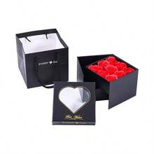 Caixa de Presente Sonhadora Eternal Love com Buquê de Rosas de 9 Peças (Tema Borboleta), com Caixa de Joias de Papel Vermelha, Preta e Rosa com Tampa, Caixa de Joias para Dia dos Namorados/Ano Novo - Multicolorido - Ver 6