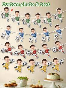 7/14/21pcs Customized Soccer Player Photo Banner, Personalized Face Soccer Banner, Hanging Decorative Flag, Soccer Background Wall, Sports Party Happy Birthday Celebration, For Boys, Party Supplies - Multicolor - View 1