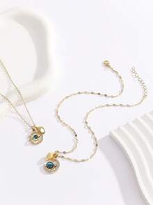 ATLVXJL 2件套发光情侣/友谊项链套装，金色发光心形、行星、太阳和月亮吊坠项链，休闲饰品，适合日常佩戴和节日礼物 - 彩色 - 查看 7