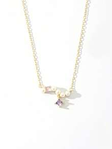 1pc S925 Sterling Silver Geometric Pearl & Zirconia Decor Necklace For Women - one-size - View 8