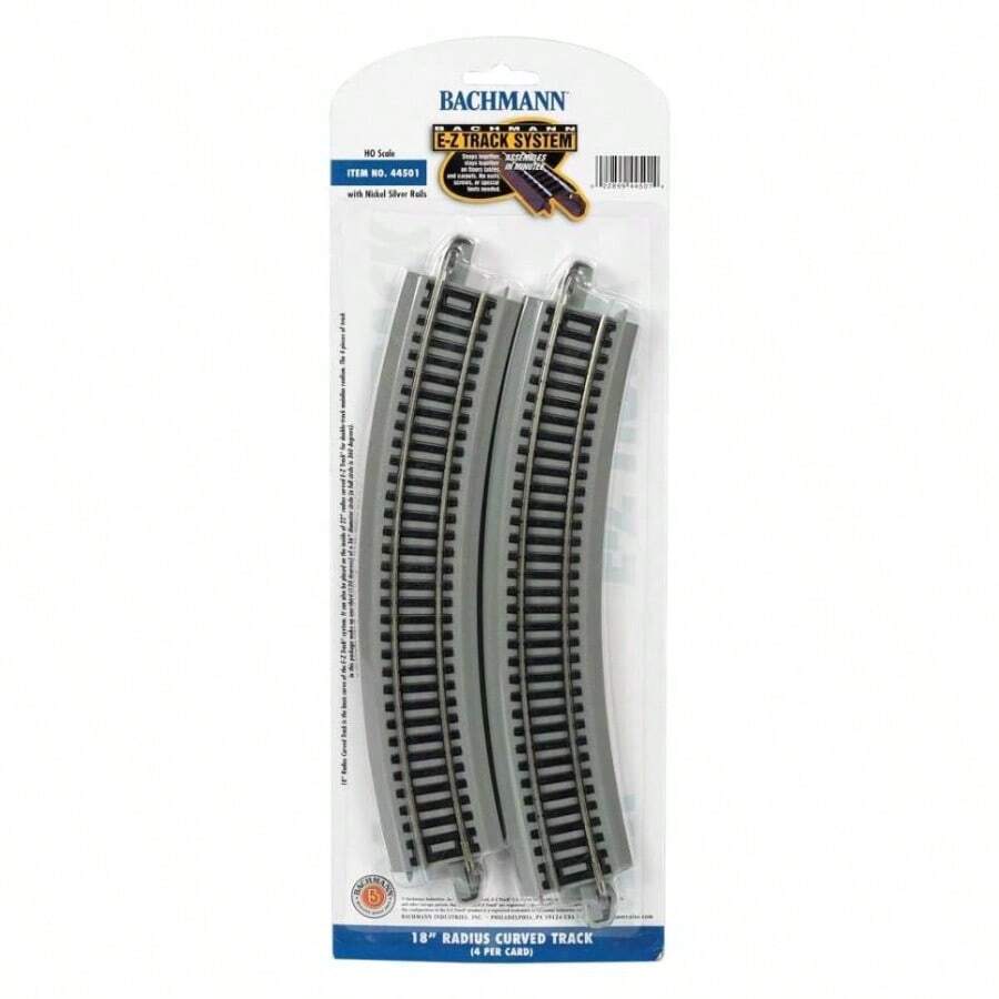 Trains - Radius Curved Track de 45, 72 4/Tarjeta - Riel Plateado nquel con Plataforma de Carretera Gris - Escala HO, Gris - inicial - Ver 1