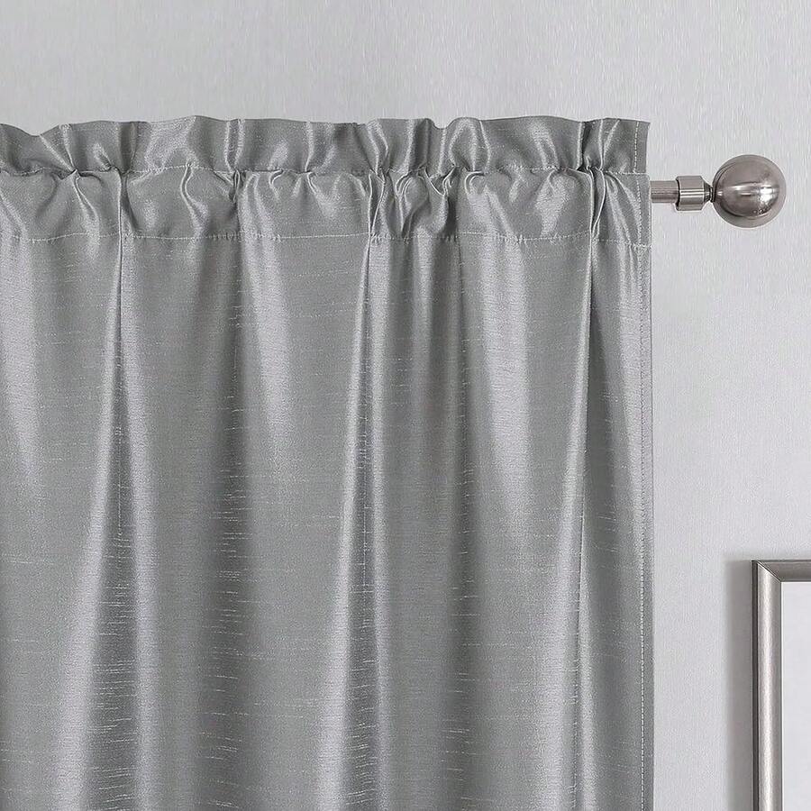 Uptown Silver Grey Faux Silk Curtains 72 Inch Length 2 Panels For Bedroom, Room Darkening Shiny Silver Grey Soft Fabric Rod Pocket Window Drapes For Living Room, Each 40x72 Inches, 6 FT,SilverGray40inchWx72inchLPackof2 - 銀灰色40吋寬x72吋長2個裝 - 查看 1