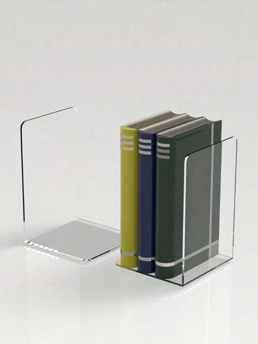 2个现代透明亚克力L型书架，承重力强，适用于书架、教师学校礼物、办公室装饰、返校用品、家居装饰，节省空间的书架收纳架，可放置书籍、海报、个性化书签，是教室、图书馆、家庭、爱书人士、书籍配件、阅读角、桌面展示架的理想之选，简约书架设计