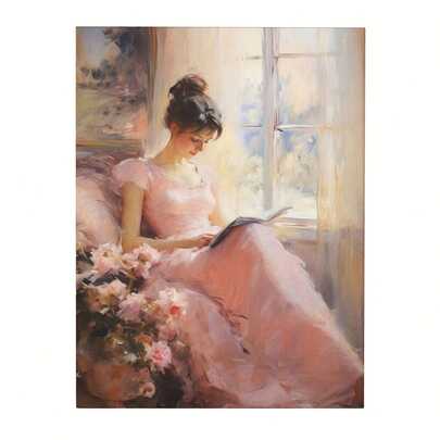 1 adet Vintage Pembe Elbiseli Kitap Okuyan Kadın Kanvas Tablo, Antika Tarzı Portre Duvar Sanatı, Ünlü Retro Kadın Kanvas Yağlı Boya Tablo, Estetik Yatak Odası, Galeri, Ev Dekorasyonu, Akademik Tarzda Sanat Odası Dekorasyonu, Yurt Odası Dekorasyonu, Yatak Odası Dekorasyonu, Oturma Odası Dekorasyonu ve Diğer Estetik Dekorasyonlar İçin Uygundur.