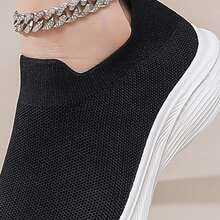 黑色2D字母印花套脚休闲运动鞋，透气 - 黑色 - 查看 5