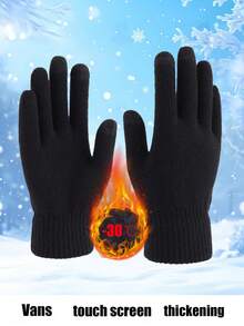 一套冬季保暖帽+手套组合，户外骑行钓鱼加厚保暖配件，纯色休闲针织抓绒围脖保暖配件 - 黑色 - 查看 3