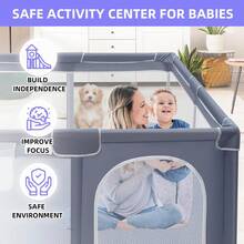 Portable Baby Playpen With Soft And Breathable Mesh Design, Baby Protection Gate For Indoor And Outdoor Use,Removable And Easy To Install, Sturdy Play Area, Baby Need - Xám - Xem 6