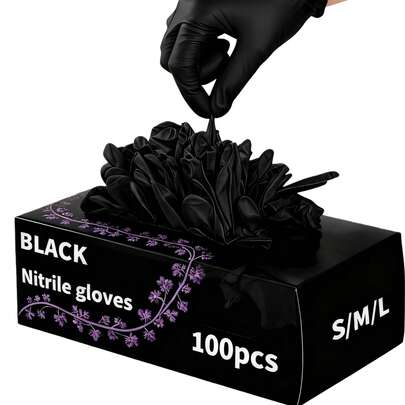 100pcs Black Nitrile Gloves, Latex-Free, Disposable, Durable Household Cleaning Gloves, Suitable For Hair Dyeing, Tattooing, Machinery Maintenance And Cleaning, Multi-Purpose Hand Protection, Essential For Kitchen (Bagged)