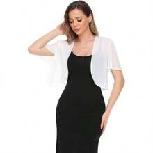Women Bolero Shrug Soft Chiffon Open Front Sheer Short Sleeve Cropped Cardigans For Evening Dress - 象牙 - 查看 4