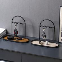 Bandeja de cuero estilo nórdico: organizador multiusos para joyas, llaves, gafas y talla grande | Crema y marrón - Multicolor - Ver 4