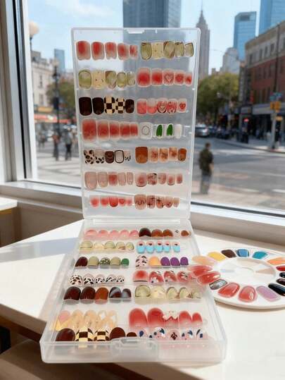 1pc Thick Dustproof Nail Tips Storage Box, Large Capacity Portable Transparent Nail Polish Color Card - Convenient For Organizing Manicure Accessories, Double-Sided Nail Art Display Box