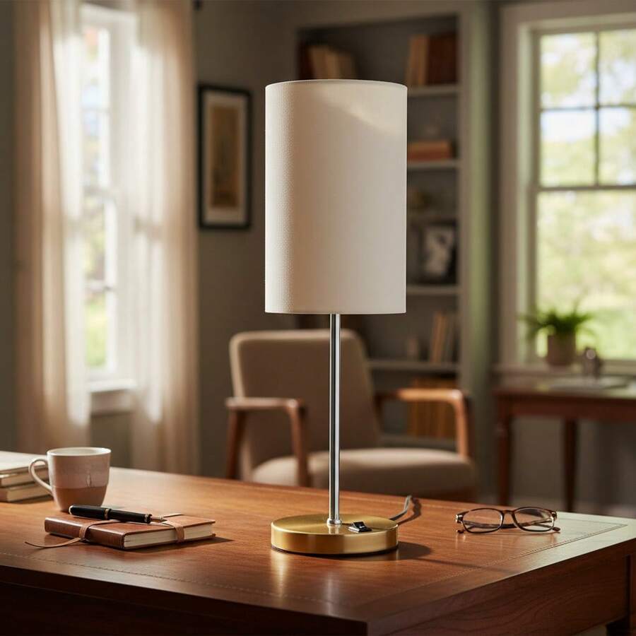 Classic Round Aluminum Table Lamp Bivolt With Switch With Dome Ref 82 For Home, Living Room, Bedroom, Headboard, Office - Golden Cup Beige - View 1