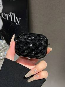 Sequins,Diamond 1pc Black Rhinestone Bluetooth Earphone Protective Case For AirPods - Black - View 1
