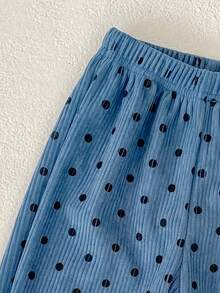 New Baby Pants For Spring, Autumn & Winter, Unisex Infant Comfortable Corduroy Loose Straight Leg Polka Dot Trousers - Blue - View 8