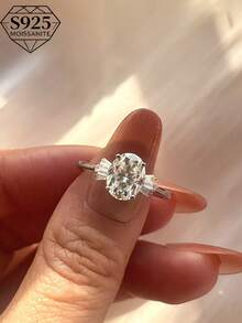 2ct Oval Moissanite Ring, Women's Engagement/Proposal Ring, Wing Design Ring, Eternal Promise, Party Jewelry, Commute Accessory, Vacation Outfit, Designer Ring, Low Allergy S925 Ring - Silver - View 2