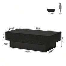 LITTLE TREE Modern Coffee Table, 55-Inch Rectangle Wooden Tea Table, Large Center Table For Living Room, Reception Room - Black - View 3