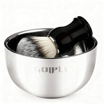 Goiple 2-delars professionellt skäggrakborste- och rakskålset, mjuk textur skapar ett rikt lödder för en nära och slät rakning, skonsam mot huden och förhindrar irritation, ergonomiskt handtag för bekvämt grepp, rakverktyg för ansiktet i barberklass för män, lämplig för salong, barbershop och daglig rakning
