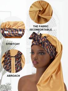 1件装女士印花丝滑缎面睡帽，休闲舒适，可作睡帽或头巾使用（印花图案随机） - 紅色NPSM14 - 查看 6