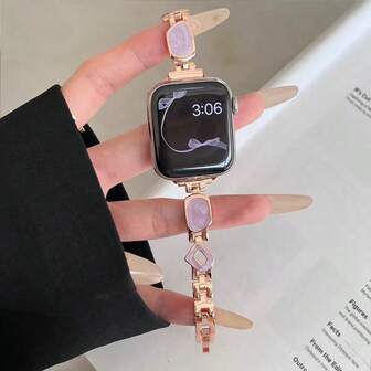 1pc Geometric Metallic Band, Fits Band 38/40/41/42/44/45/46/49mm, Women's Adjustable Rhinestone Decorated Metal Band, Compatible With Apple Watch Series Ultra2 Ultra 11/10/9/8/7/6/5/4/3/2/1 SE2 SE, Suitable As A Gift