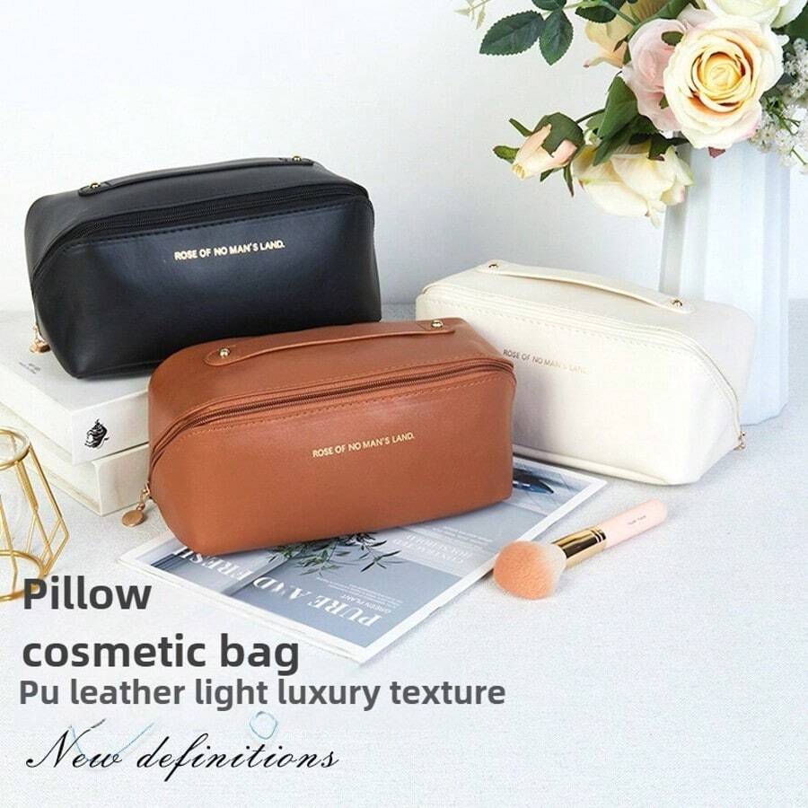 1pc Pillow-Shaped Makeup Storage Bag, Portable Cosmetic Organizer. Large Opening Design And Soft Grip, Ample Interior Space To Hold Skincare And Makeup Products, Unisex. Essential For Travel And Trips