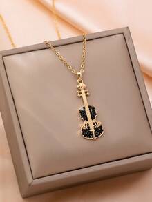 1pc Music Note Shaped Fashionable Casual Versatile Pendant Necklace, Suitable For Music Festivals And Parties - Violin - View 9
