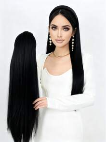 Diadema de cabello sintético con extensiones rectas largas con trenzas retorcidas, color marrón claro, accesorio de peluca mitad natural - Multicolor - Ver 12