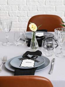 6/24/48 pièces Cartes de nom de table de forme de coquille avec rubans, Cartes de numéro de table de mariage DIY, Décorations de fête de mariage (Noir) - Noir - Voir 5