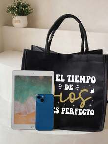 两件套黑色亚麻手提袋，彩色“Alos”字母图案，大容量收纳袋，个性化礼物，适合结婚纪念日和朋友生日，女士时尚帆布手提包，带纽扣，厚实亚麻材质，非常适合购物，情人节礼物，适合赠送给家人、朋友、同学、同事和爱人。 - 彩色 - 查看 6