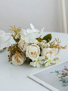 1/80 Bundle 12.2 Inch Artificial Peony Flower Bouquet, Mixed With Daisy & Rose, Bridal Bouquet, Wedding Decor, DIY Wreath Material, Birthday Party Decor, Home Vase, Outdoor Garden, Home Decor, Birthday Gift - White - View 6