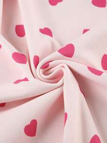 Women Pajama Set, Short Sleeve T-Shirt With Shorts Heart Print Sleepwear Loungewear - Pink - View 6