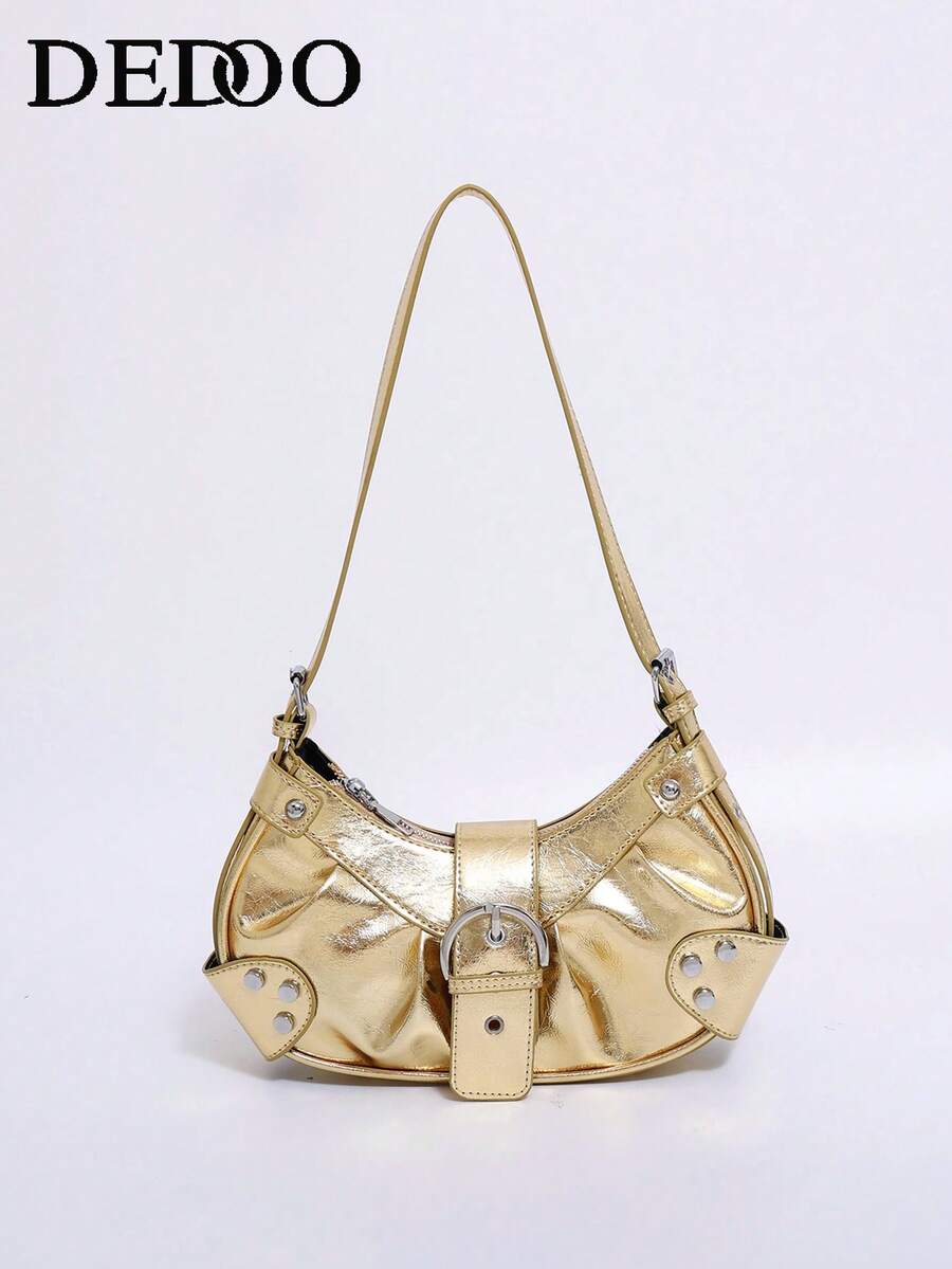 Dedoo 1个Y2K哥特复古铆钉装饰方形点缀女士单肩包，适合日常出行，小众设计，蒸汽朋克，哥特风格，女士包包，酷女孩街头风，完美适用于音乐节、演唱会、摇滚风格，Y2K包包，2000年代时尚风格，哥特朋克风格女士包包