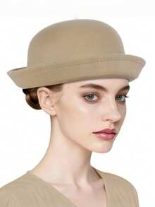 1 Peça Chapéu de Feltro Falso de Cor Sólida e Formato Abobadado, Estilo Britânico Retrô para Clima Frio, Roupa Feminina