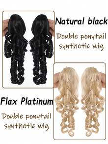 Synthetic Roman Roll Clip Double Ponytail Wig Ponytail Hair Extensions 16Inch Heat Resistant Lolita Pony Tail Hair Versatile Wig Piece For Women Daily Party - Multicolor - View 5