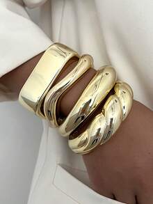 3/1 Stück Vintage minimalistisches welliges Acryl- & Harz-Armreif-Set, geeignet für den täglichen Gebrauch von Frauen, stapelbar, perfektes Geschenk für Feiertage - Gold 2 - Übersicht 1