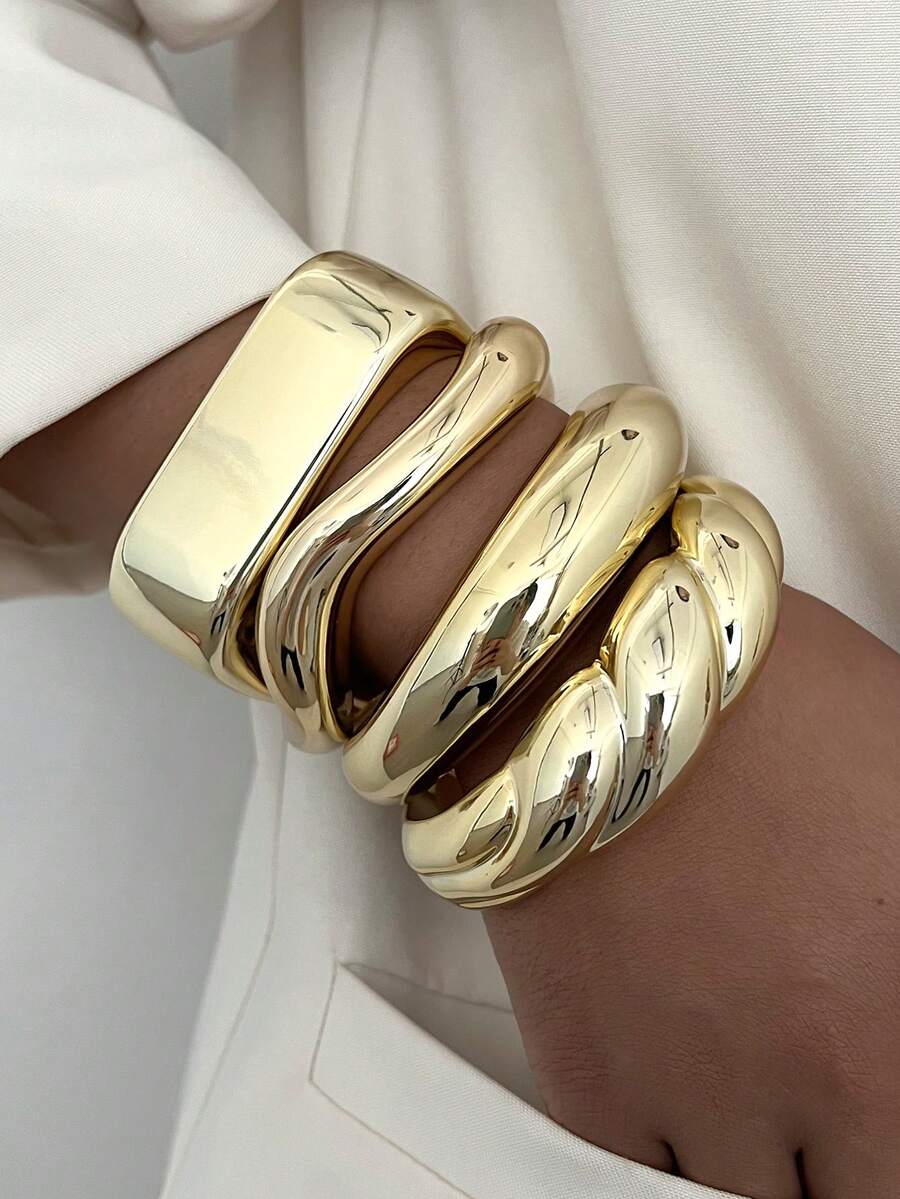 3/1 Stück Vintage minimalistisches welliges Acryl- & Harz-Armreif-Set, geeignet für den täglichen Gebrauch von Frauen, stapelbar, perfektes Geschenk für Feiertage - Gold 2 - Übersicht 1