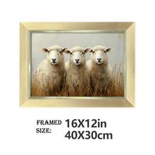 1pc 12x8 Inch (Multi-Size) Minimalist Elegant PS Luxury Gold/Silver/Black Large Picture Frame, Includes 3 Sheep Meadow Oil Painting Art Prints, Suitable For Desktop Or Wall Decor, Home & Office