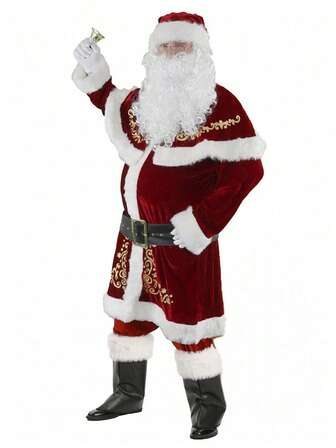 10pcs Adult Santa Claus Costume Set For Christmas Cosplay
