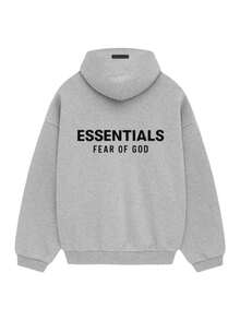 Essentials Autumn Winter Hoodie 'Dark Oatmeal' 'Black' Loose Drop Shoulder Hooded Women Sweatshirt, Vintage Flocking Craftsmanship Combined With Modern Men Breathable Technology, Warm Cotton Flocking, Loose Urban Functional Wear, High-End Cotton For Urban Street Style, Loose Silhouette Gender-Neutral Design, Mixed-Color Cotton For Low-Profile, Preferred Choice For Cafes And Hiking.Fall Halloween Sweater 13-05-FW24 - 淺灰色 - 查看 2