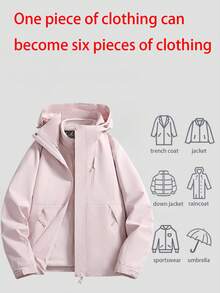 三合一女士户外外套套装，防风防水保暖连帽软壳外套，带可拆卸保暖内胆，抓绒材质，适合滑雪。