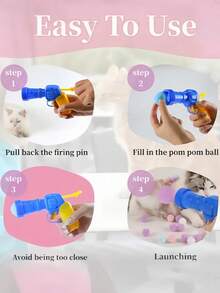 互动式猫咪弹球发射器玩具套装，包含1个发射器和10/20/30/50/100个毛绒球（1.2英寸），趣味DIY训练玩具枪套装，静音高弹毛球发射器，安全无害，适合宠物娱乐和增进感情。这款猫玩具专为爱猫人士设计，适合活跃玩耍。 - 彩色 - 查看 4