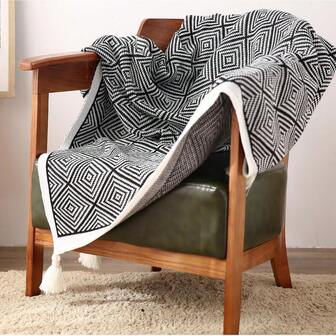 1pc Black & White Toile Bohemian Style Throw Blanket, Knitted Tassel Blanket, Soft & Lightweight AC Blanket, Suitable For Sofa, Couch, Bed And Living Room - All Season (Black & White)