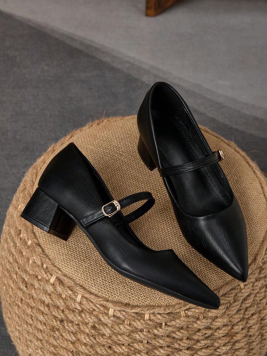 MonaNise Retro Mary Jane Pumps, Pointed Toe Slip-On Casual Shoes, Versatile High-End Comfortable Shoes For Travel, Shopping, Outdoor, Coffee Color - 黑色 - 查看 1