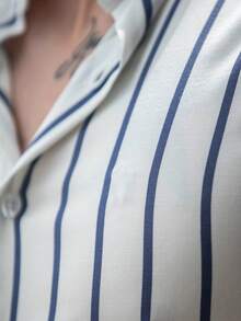 男士条纹长袖休闲开衫 - 白色 - 查看 4