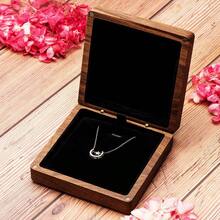 WSXC Walnut Wood Pendant Necklace Box Jewelry Storage Display Case For Wedding Romantic Proposal Engagement Birthday Anniversary Valentine's Day Christmas Black Inner - 黑色內層 - 查看 3