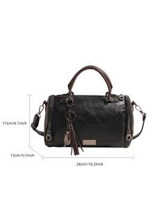 流苏装饰手提包，女士大容量单肩包，可拆卸时尚拉链斜挎包 - 綠色 - 查看 7