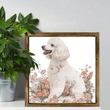 1pc Vintage Poodle Floral Art Print, Polished Wooden Frame, Square Farmhouse Decor Poster, Lightweight Single Picture Frame, Ideal Gift For Dog Lovers, 8x8 Inch - 彩色 - 查看 7