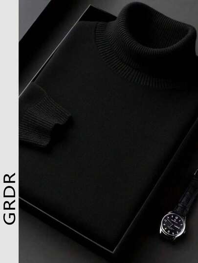 GRDR Men's Regular Shoulder Long Sleeve High Neck Sweater, Versatile For Daily Wear, Knitted