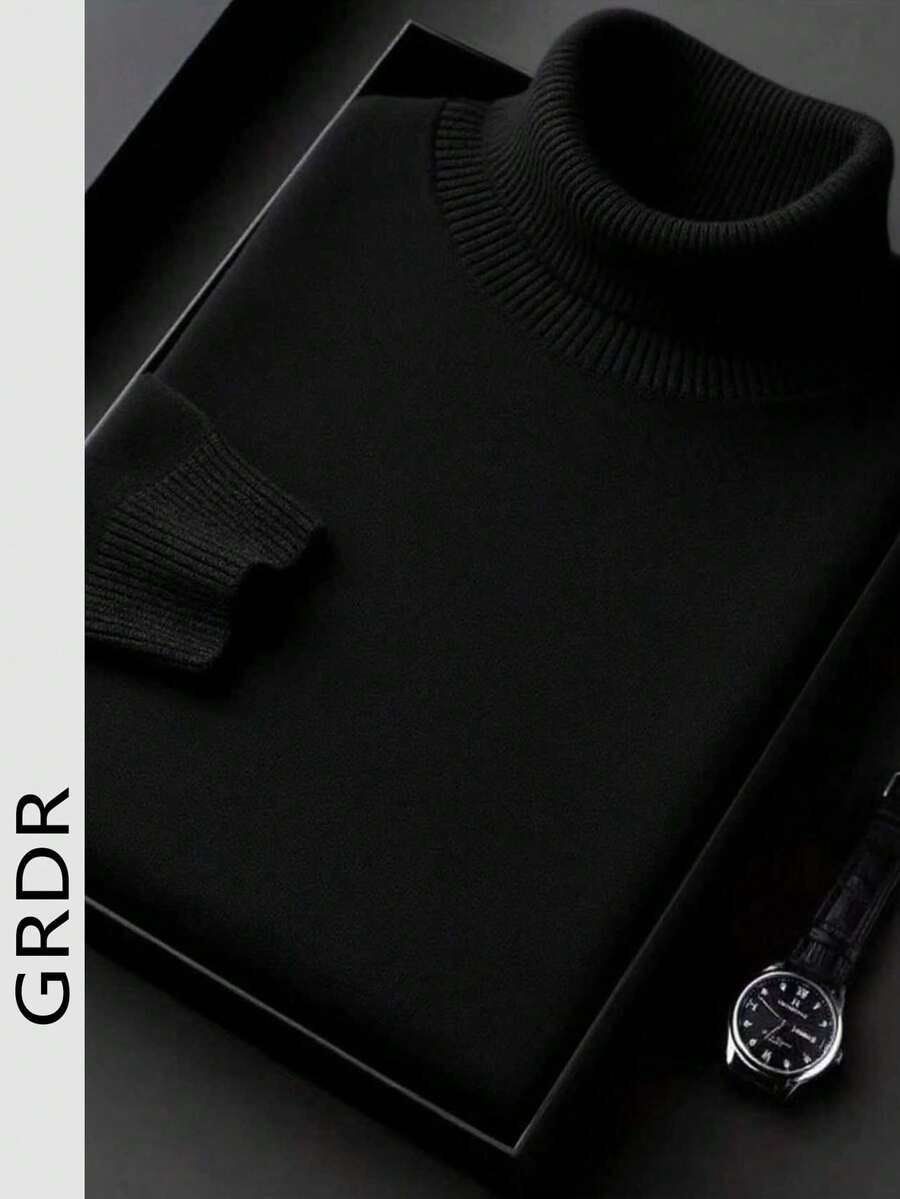 GRDR Men's Regular Shoulder Long Sleeve High Neck Sweater, Versatile For Daily Wear, Knitted