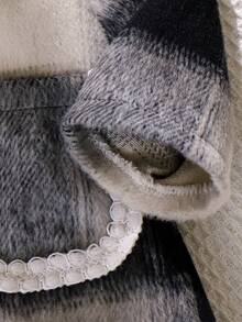 Street Style Peter Pan Collar Wool Blend Pocket Long Sleeve Jacket, Autumn/Winter - Black and White - View 7